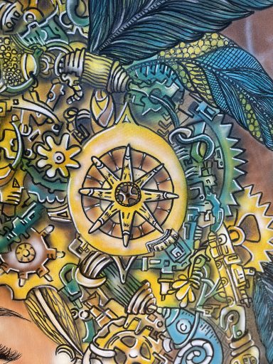 Close-up of the central symbolic mechanism in Mechanic Muse — The Origin of Creation by Pavlos Tatsis