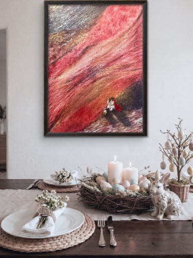 Crimson Soil by Pavlos Tatsis displayed above a dining table