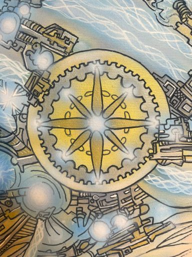 Aetheris — Mechanical Core Detail Close-up of the illuminated mechanical core in Aetheris — The Soul Mechanica by Pavlos Tatsis