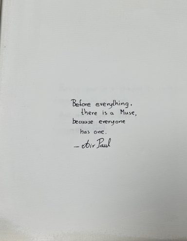 Handwritten back inscription on Mechanic Muse — The Origin of Creation by Pavlos Tatsis