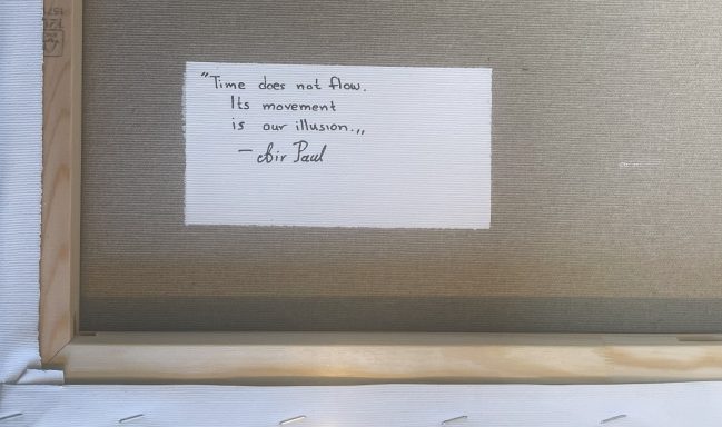 Time Keeper — Back Inscription Handwritten back inscription on Time Keeper by Pavlos Tatsis